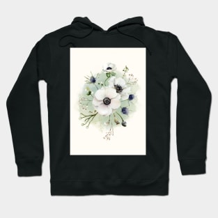 Watercolor botanical vintage Floral minimalist print- White Anemone Flower Hoodie